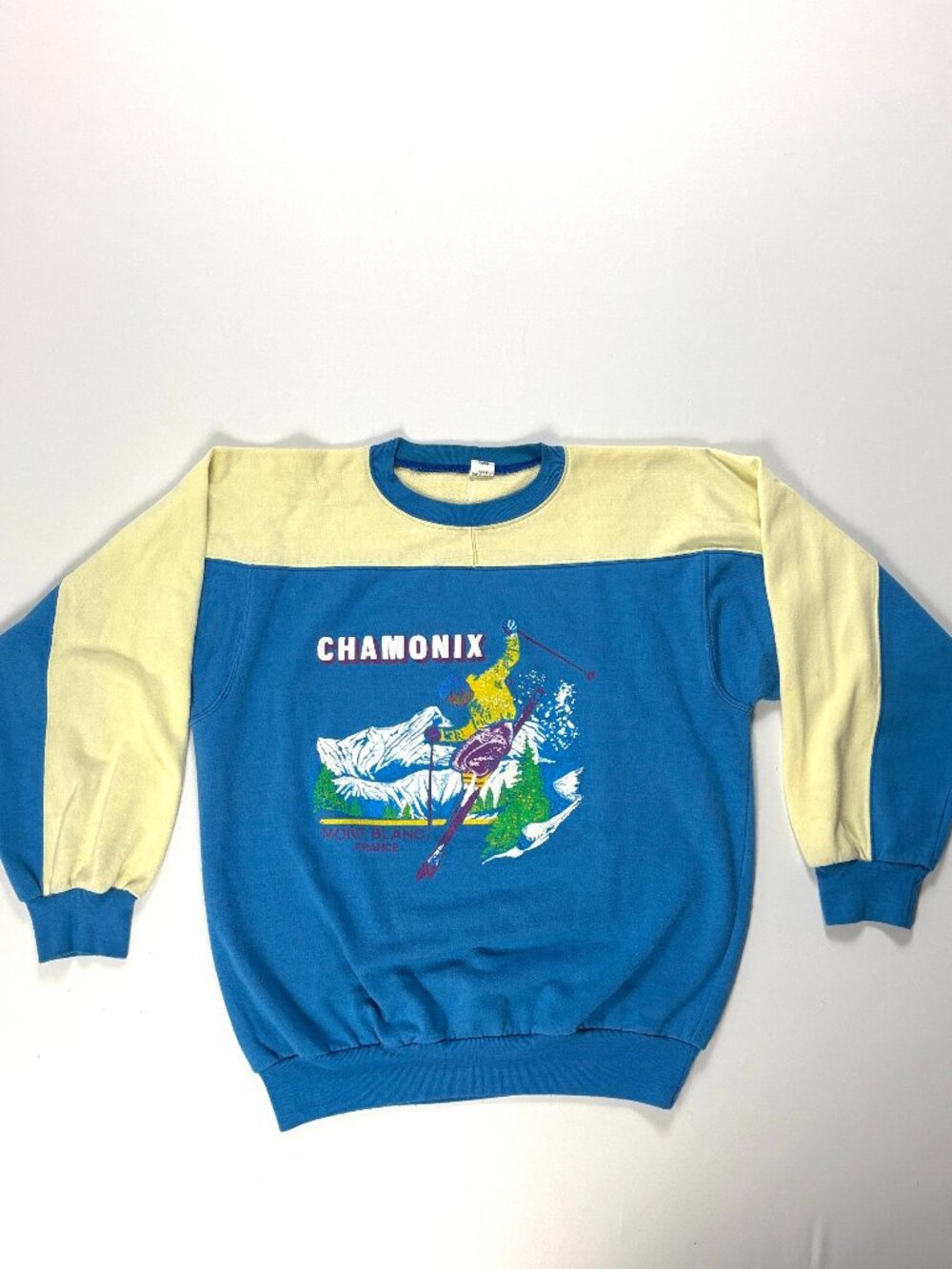 Vintage Chamonix Mont Blanc France Skiing Crewneck Sweatshirt Blue Sz M Unisex